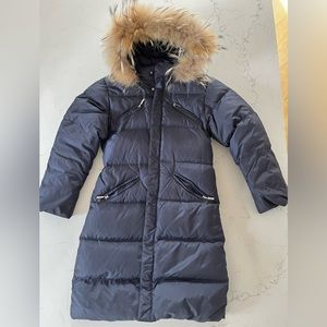 IL GUFO Down Long Navy Coat with Hood & Belt, Girls size 10